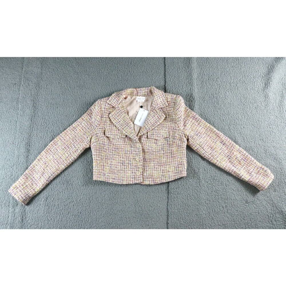 New Lovers and Friends Womens M Pink Rainbow Cropped Jacket Revolve Button Up